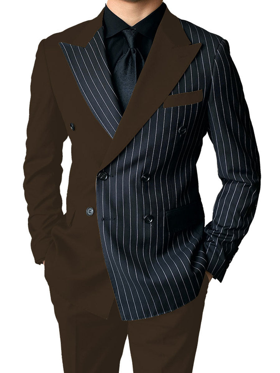 Costume Homme 2 Pièces en CAFE à Couleurs Contrastées Style Audacieux pour Cérémonie et Affaires