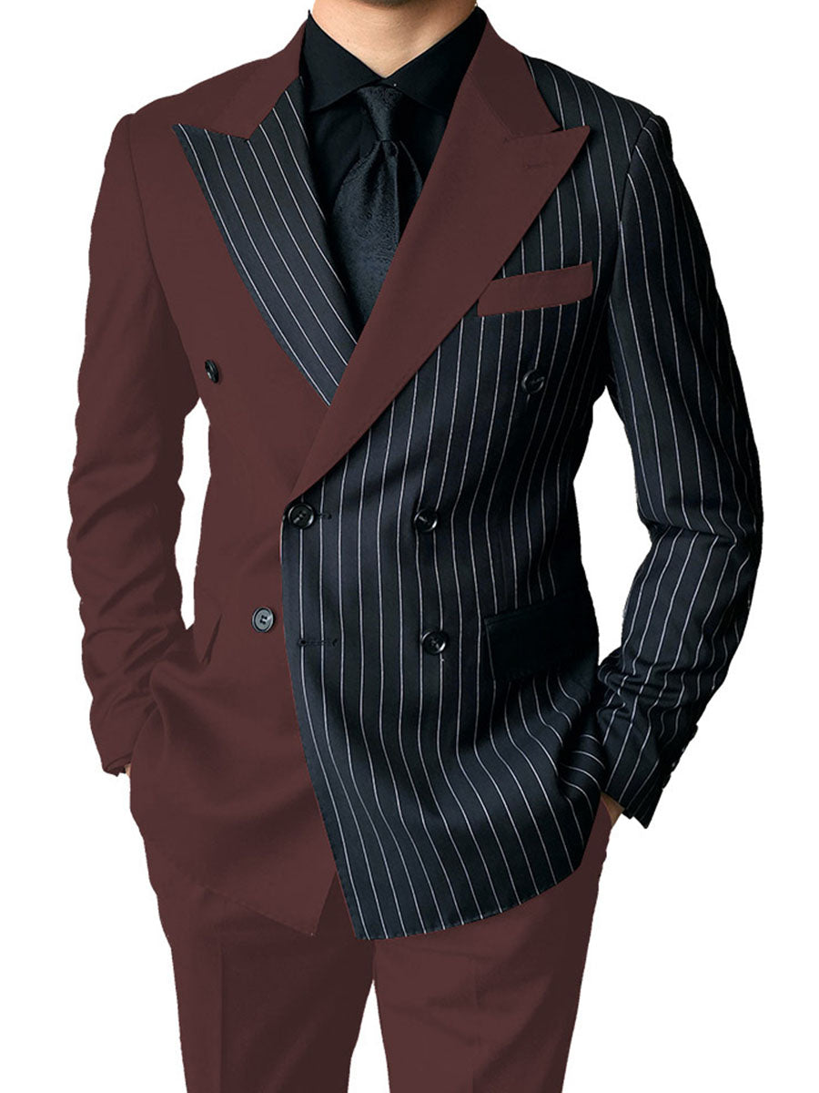 Costume Homme 2 Pièces en BORDEAUX à Couleurs Contrastées Style Audacieux pour Cérémonie et Affaires
