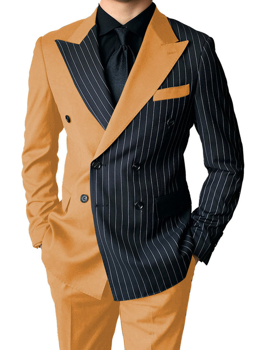 Costume Homme 2 Pièces en SOUCI à Couleurs Contrastées Style Audacieux pour Cérémonie et Affaires