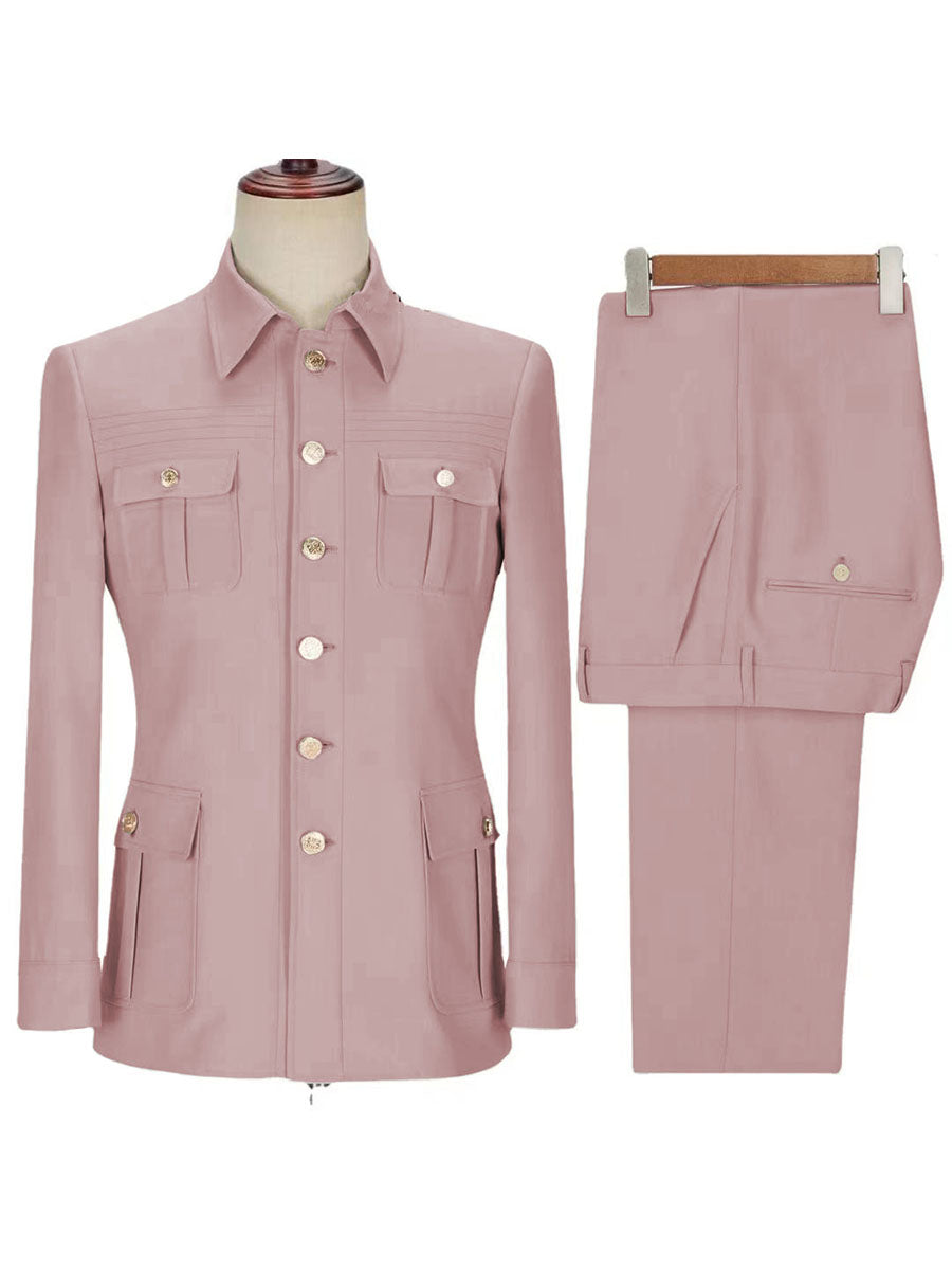 Ensemble Workwear Homme 2 Pièces en ROSE (Veste + Pantalon) Style Utility-Chic Polyvalent