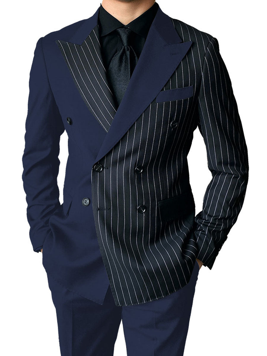 Costume Homme 2 Pièces en BLEU_MARINE à Couleurs Contrastées Style Audacieux pour Cérémonie et Affaires