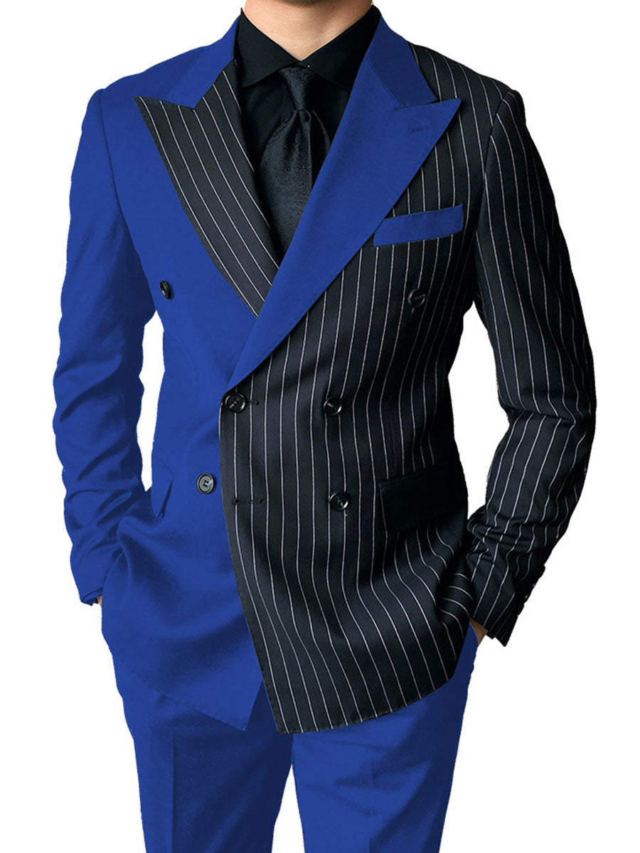 Costume Homme 2 Pièces en BLEU_ROYALE à Couleurs Contrastées Style Audacieux pour Cérémonie et Affaires