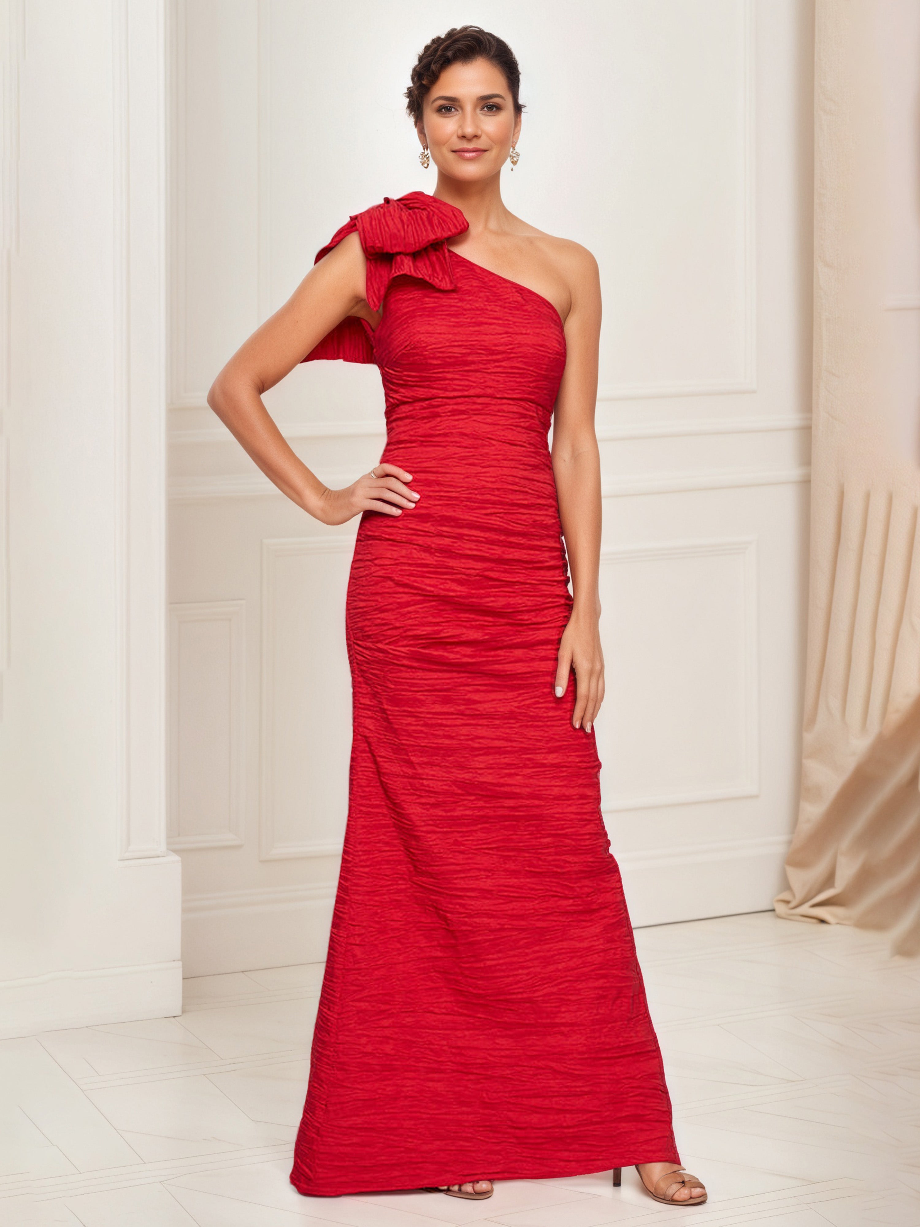 Robe Mère de la Mariée en Rouge Seule épaule Avec Nœud Fourreau/Colonne