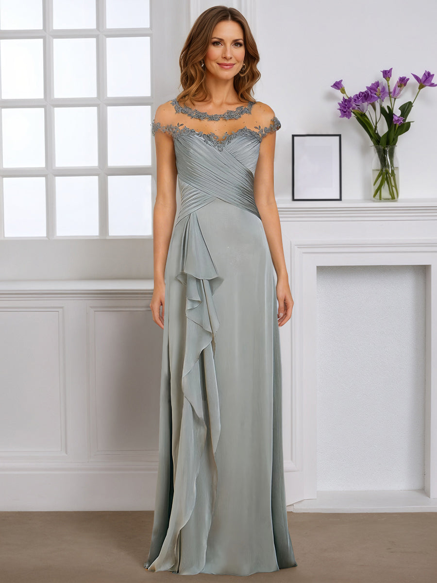Cicinia Gris Robe pour Mère de la Mariée Longue Fourreau Manches Capelines Longueur Sol