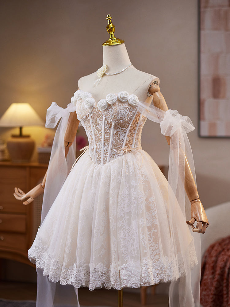 Robe de bal en Ivoire Robe Cache Cœur en Tulle sans Manches avec Fleurs