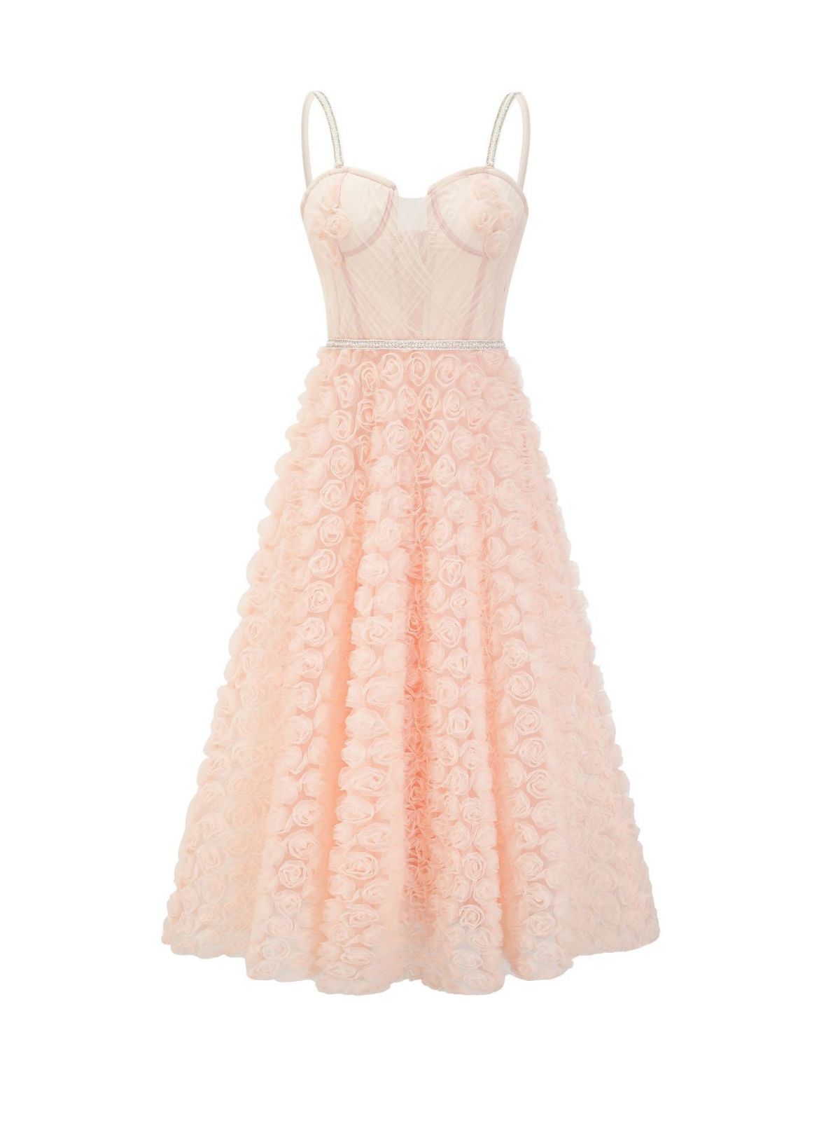 Robe Trapèze Mousseline Bretelles Cache Cœur Sans Manches Robe de Soirée en Rose