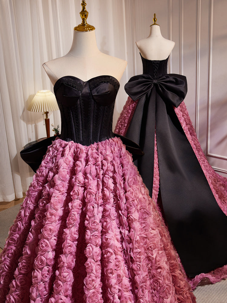 Robe de Soirée Col Cœur Sans bretelles en Tulle avec Balayage et Noeud de Papillon
