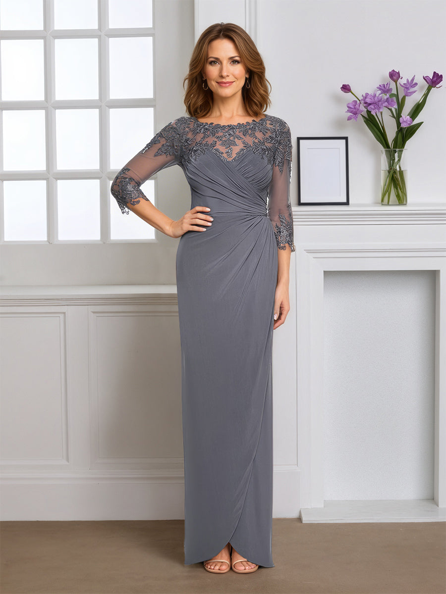 Cicinia Robe pour Mère de la Mariée GRIS ACIER Longue en Tissu Extensible Fourreau Fermeture Dos à Glissière Longueur Sol