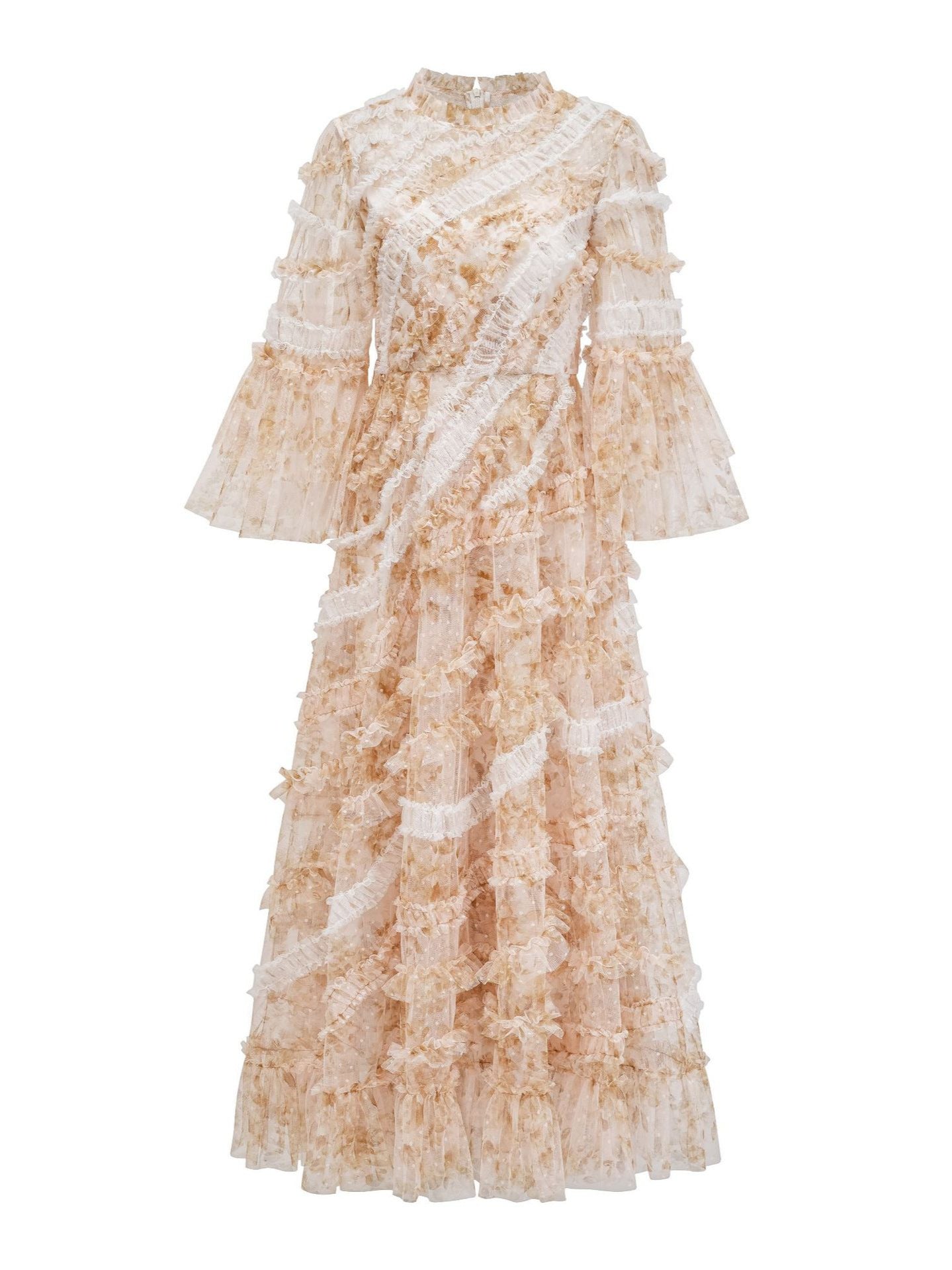 Robe Trapèze Col Rond Manches 3/4 Robe de Soirée en Abricot