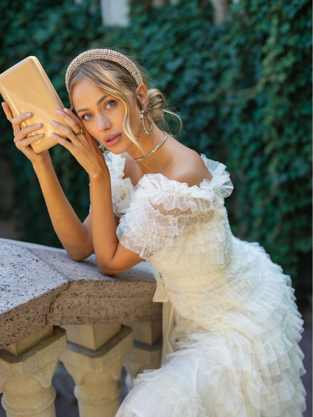 Robe Trapèze Épaule Dénudée Manches Courtes Robe de Soirée en Abricot