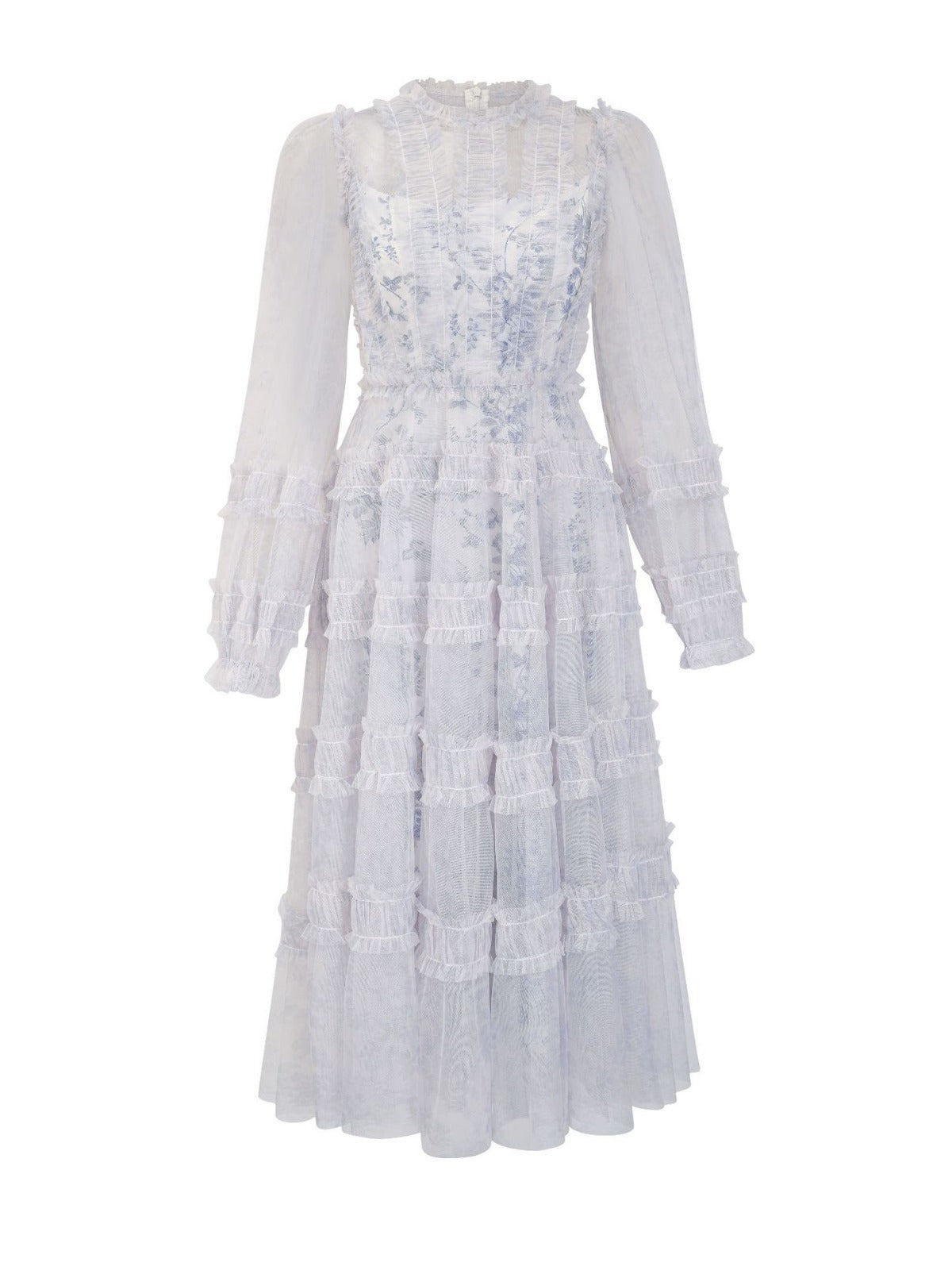 Robe Trapèze Col Roulé Mi-Haut Manches Longues Robe de Soirée en Gris