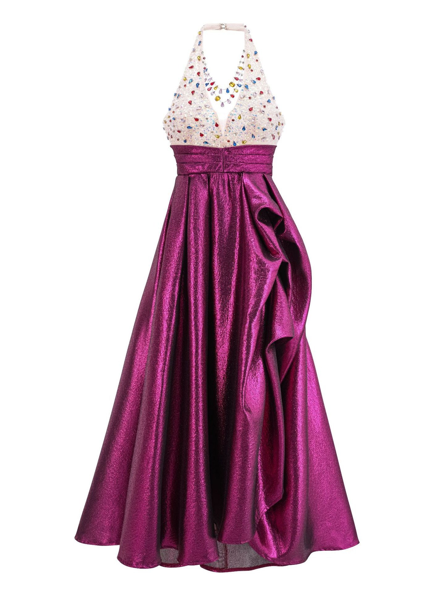 Robe Longue Licou Trapèze Col V Sans Manches Robe de Soirée en Orchidée