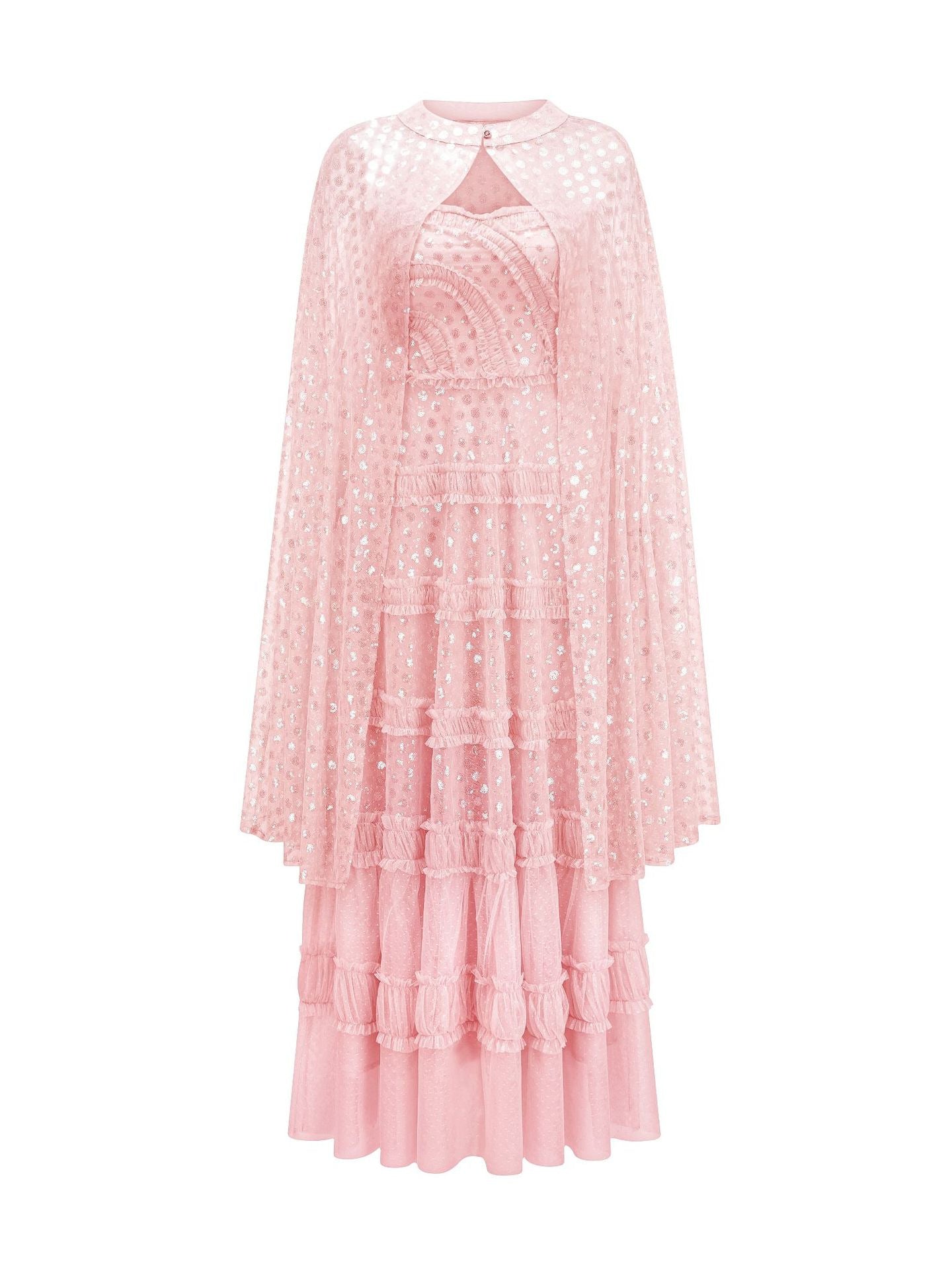 Robe Paillettes Deux Pièces Trapèze Sans Manches Robe de Soirée en Rose