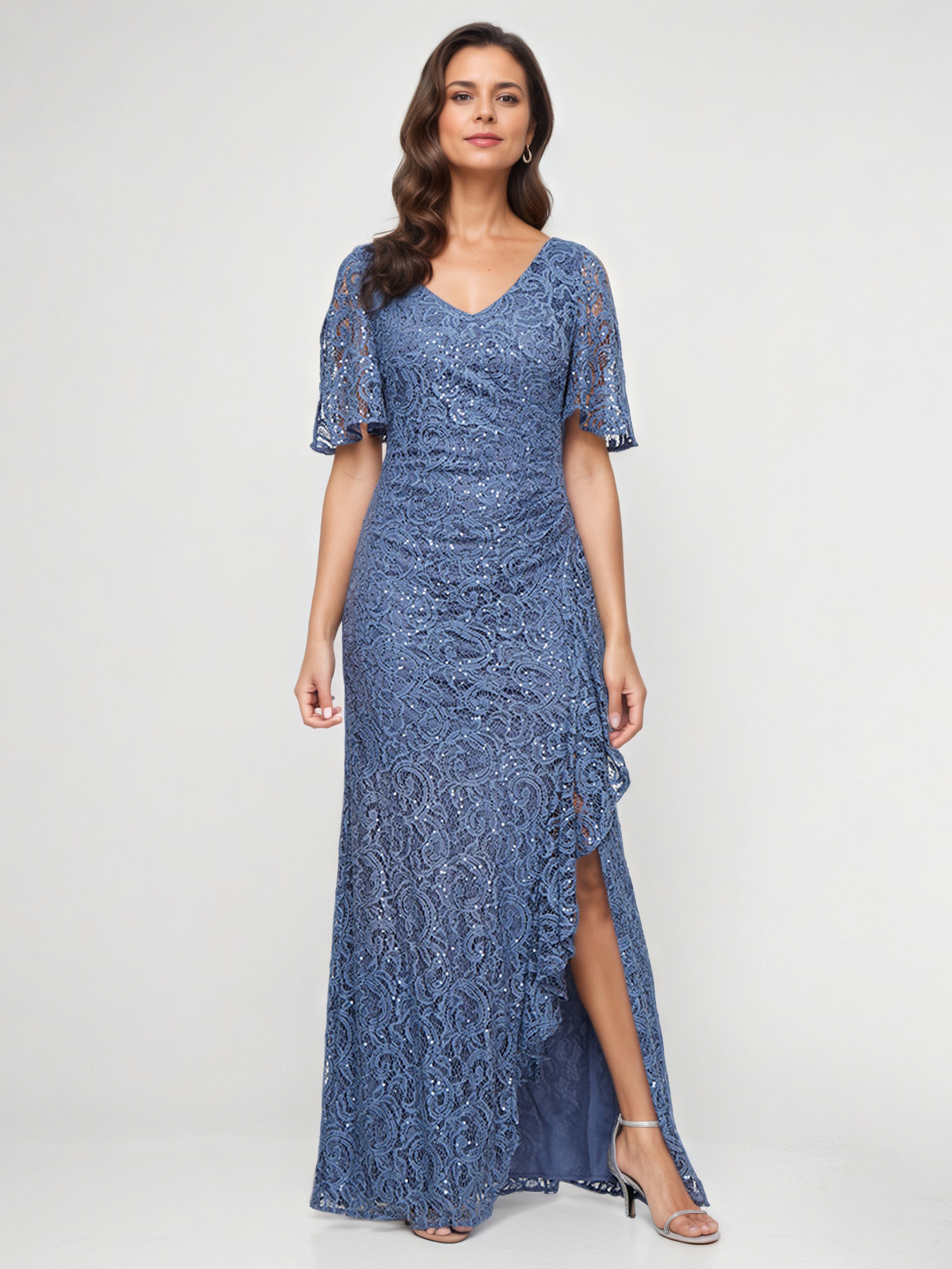 Robe Mere dela Mariee WEDGEWOOD Col V Robe Fendue Manches à Volants