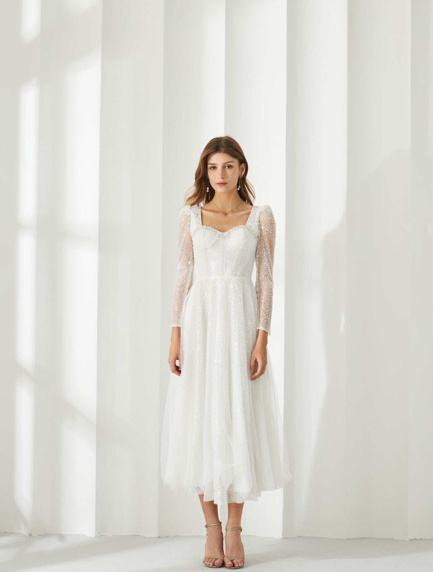 Robe Trapèze Cache Cœur Manches Longues Robe de Soirée