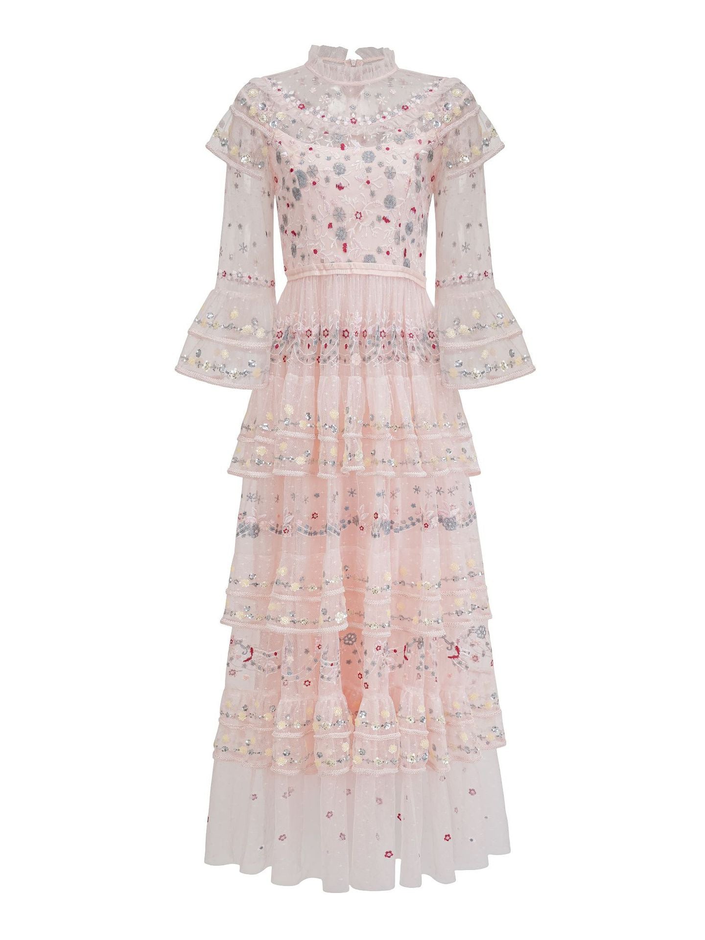 Robe Longue Paillettes Col Roulé Mi-Haut Manches 3/4 Robe de Soirée