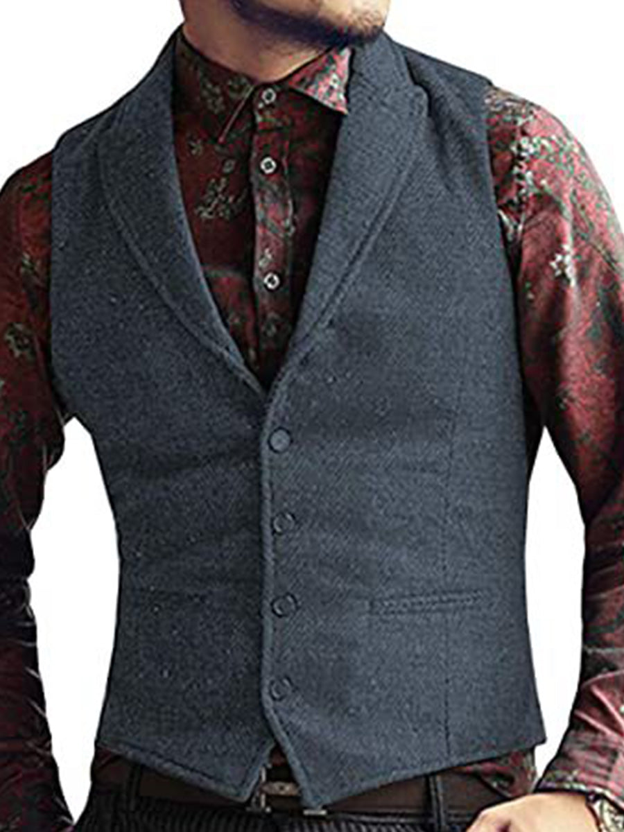 Gilet Homme à Revers en BLEU_MARINE pour Cérémonie Tenue Élégante pour Marié et Témoins