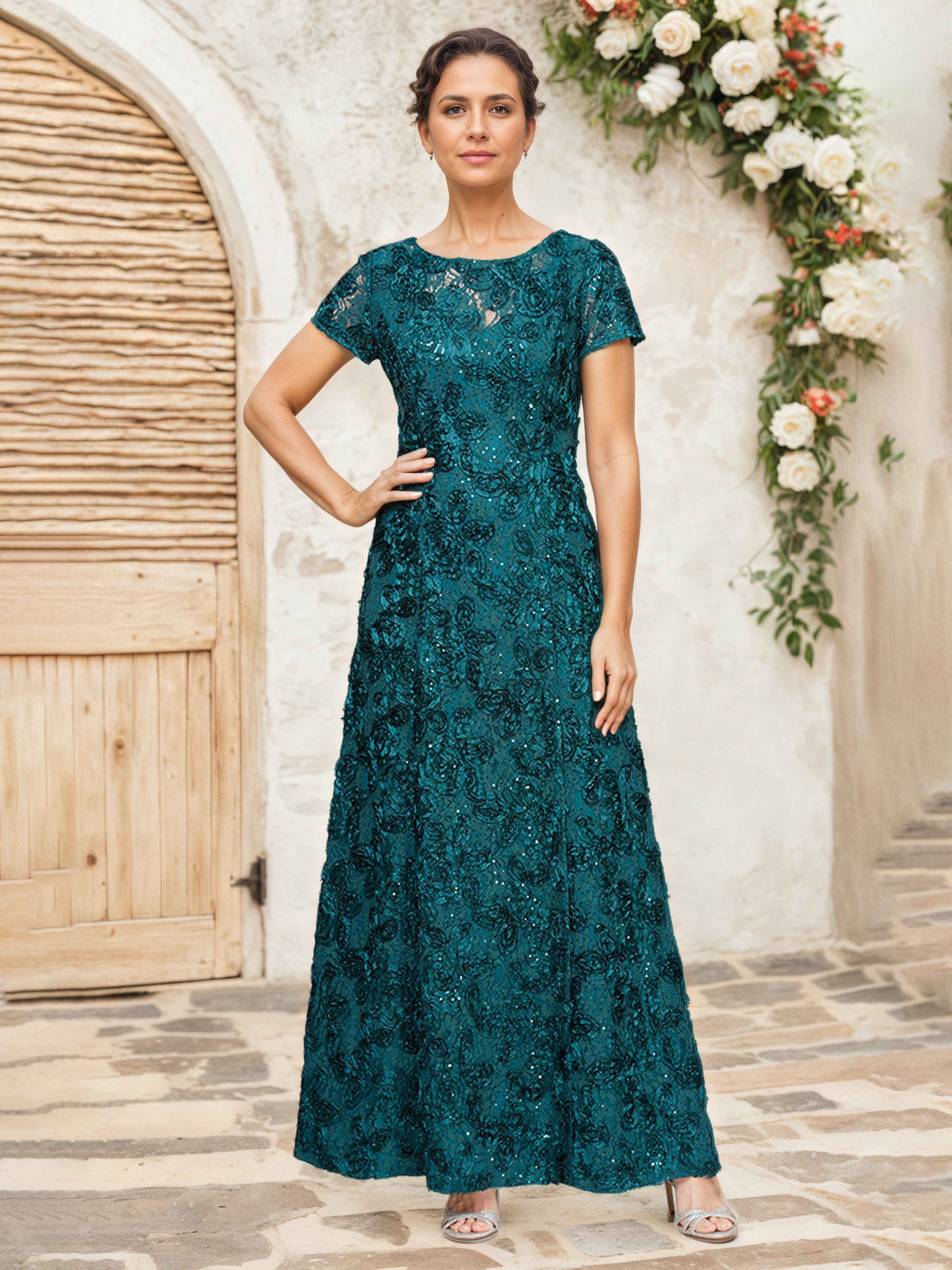 Robe Cérémonie Mariage Mère Du Marié Paon Paillettes Florales Fourreau/Colonne Robe Mère de la Mariée