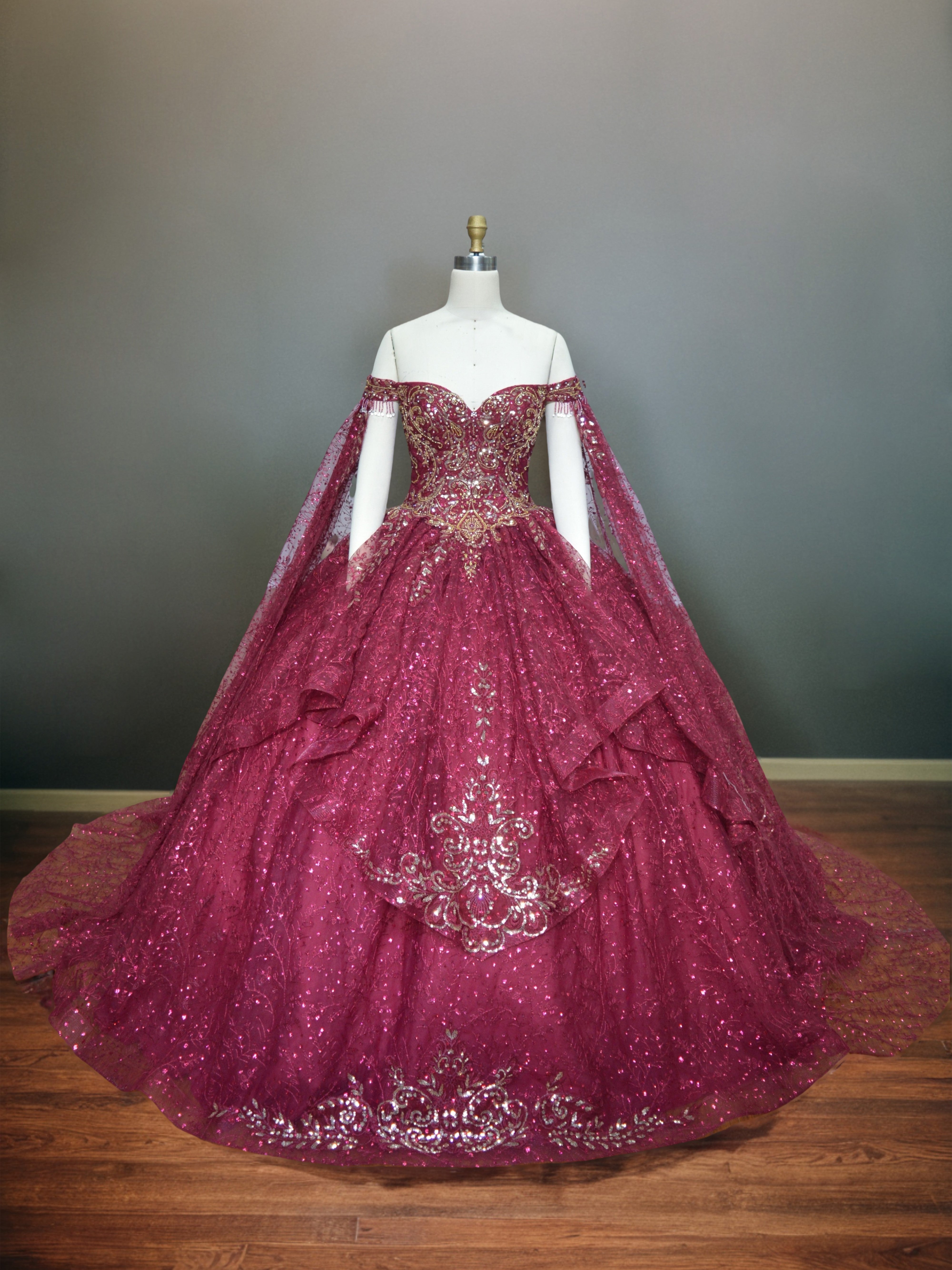 Épaule Dénudée Robe de Quinceanera brodée de Perles avec Paillettes et Appliques