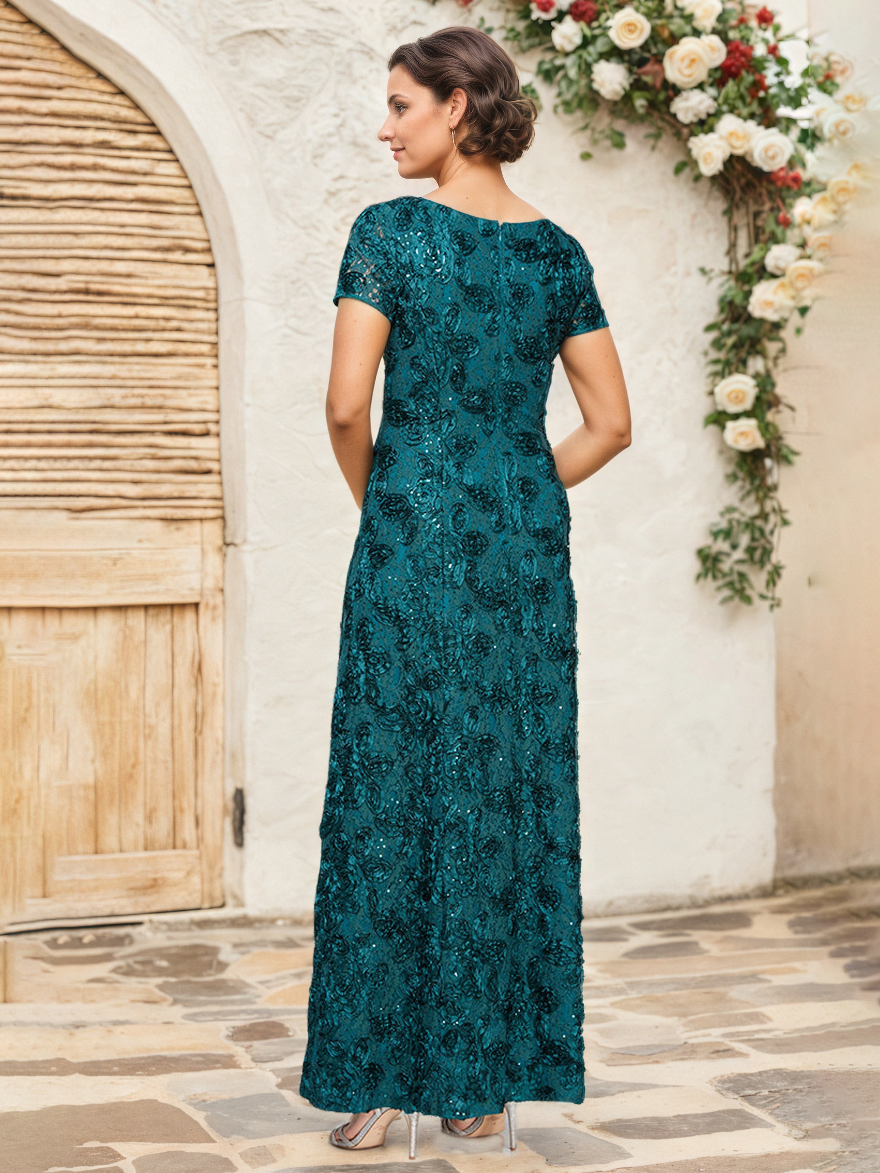 Robe Cérémonie Mariage Mère Du Marié Paon Paillettes Florales Fourreau/Colonne Robe Mère de la Mariée
