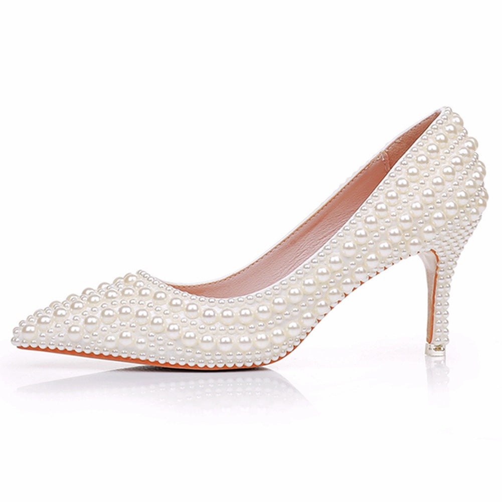 Chaussures de Mariage à Talons Aiguilles et Bout Pointu avec Perles