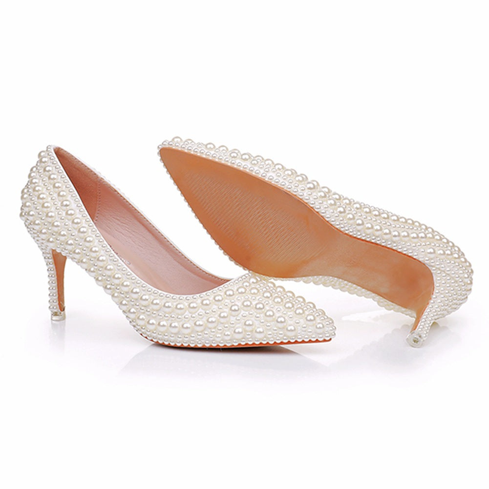 Chaussures de Mariage à Talons Aiguilles et Bout Pointu avec Perles