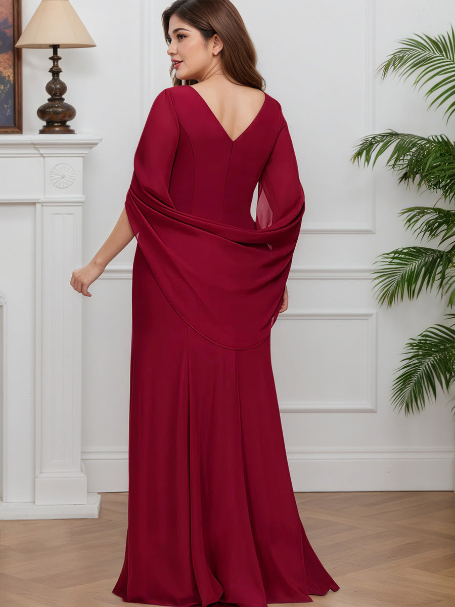 Cicinia BORDEAUX Robe pour Mère de la Mariée Longue en Mousseline Fourreau Fermeture Dos à Glissière Grande Taille