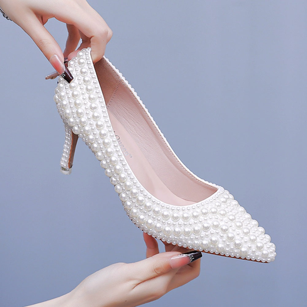 Chaussures de Mariage à Talons Aiguilles et Bout Pointu avec Perles