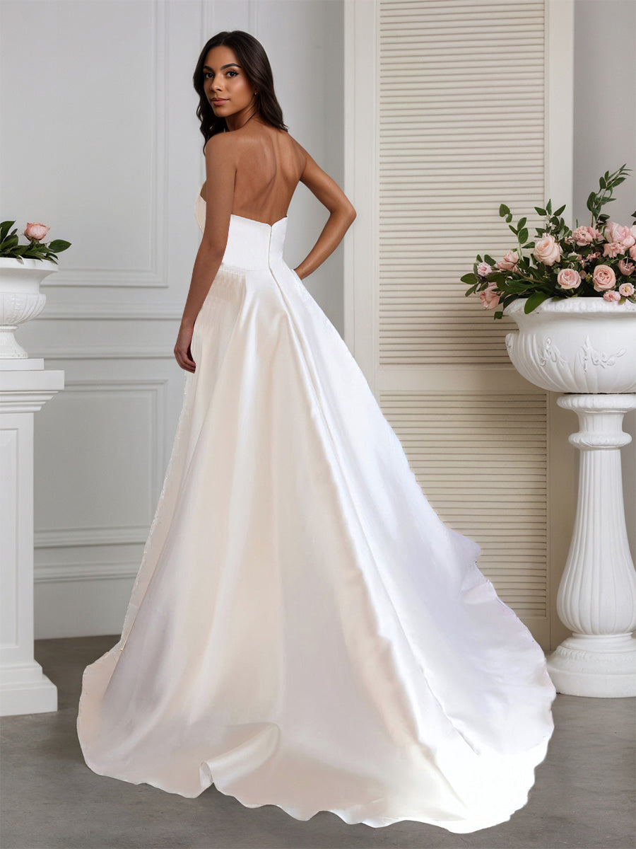 Cicinia Ivoire Robe de Mariée A-Line sans Bretelles Fente Latérale avec Traîne Balayée Épurée