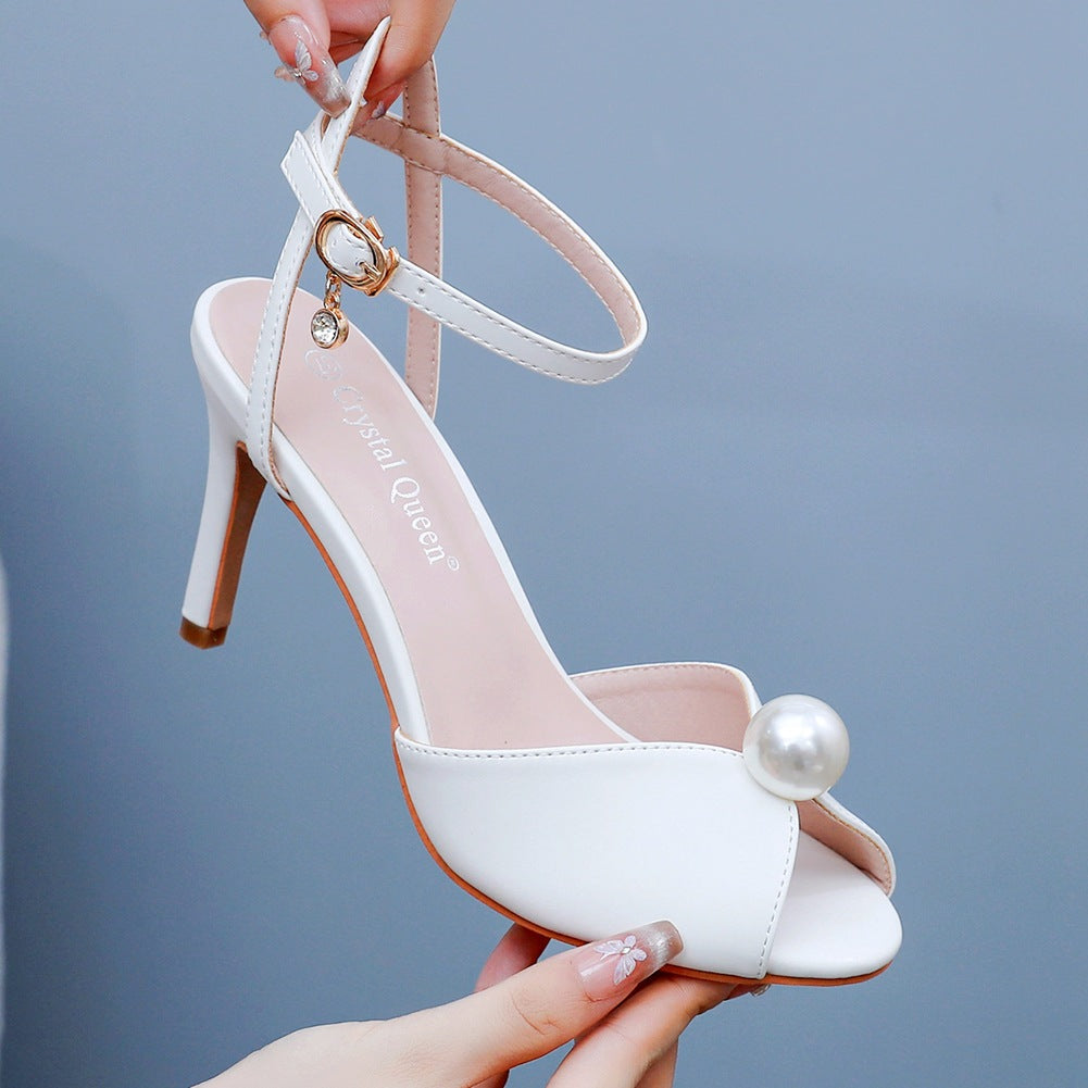 Simple Chaussures de mariage formelles à talons hauts avec bouche de poisson et perle