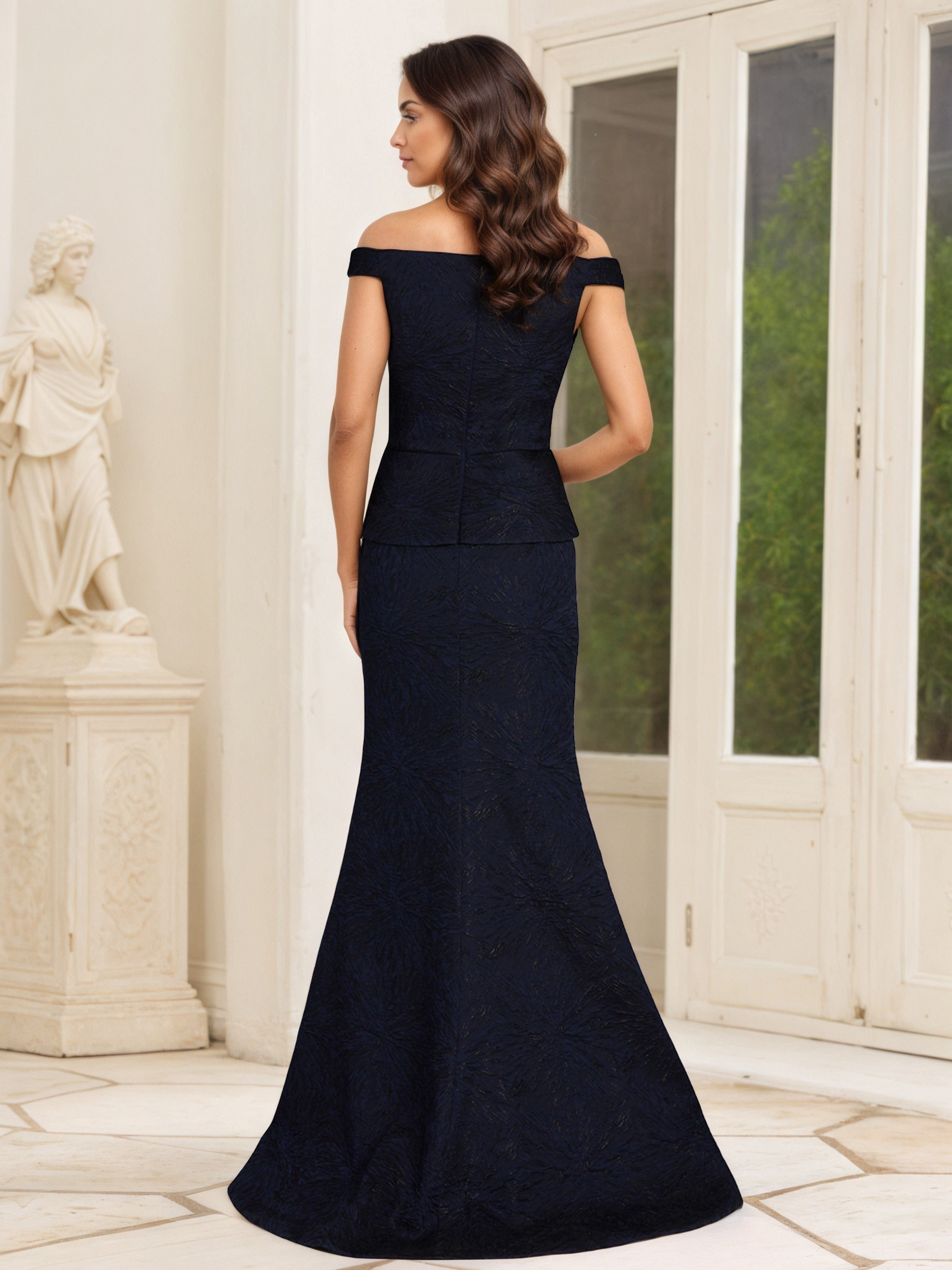 Robe Mère de la Mariée Élégante Bleu Marine Trompette/Sirène à Épaules Dénudées
