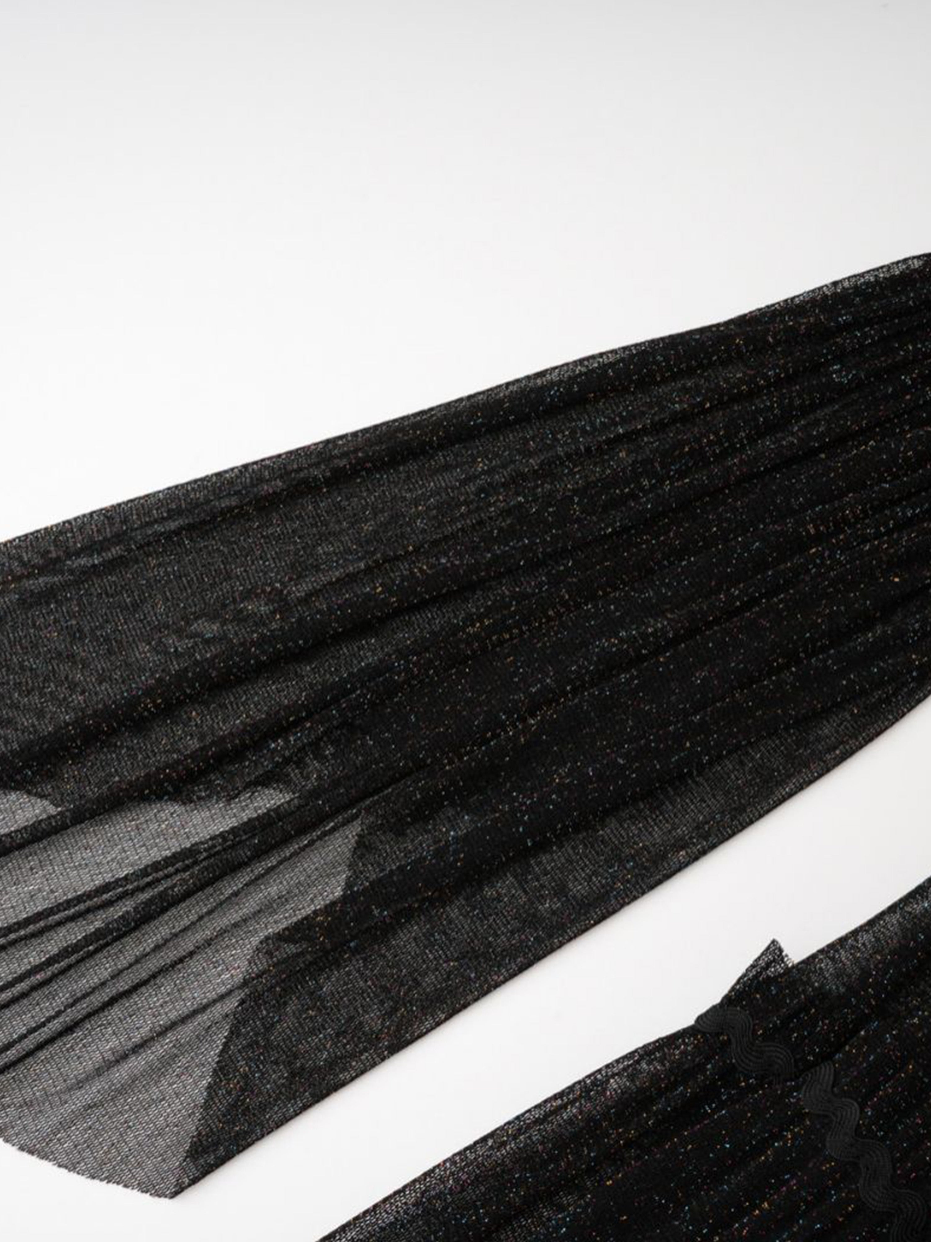 Robe Trapèze Col Carré Manches Longues Paillettes Robe de Soirée en Noir