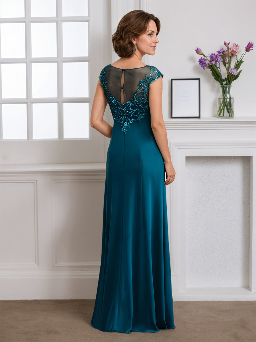 Cicinia Robe pour Mère de la Mariée Teal Longue Fourreau Manches Capelines à Plis