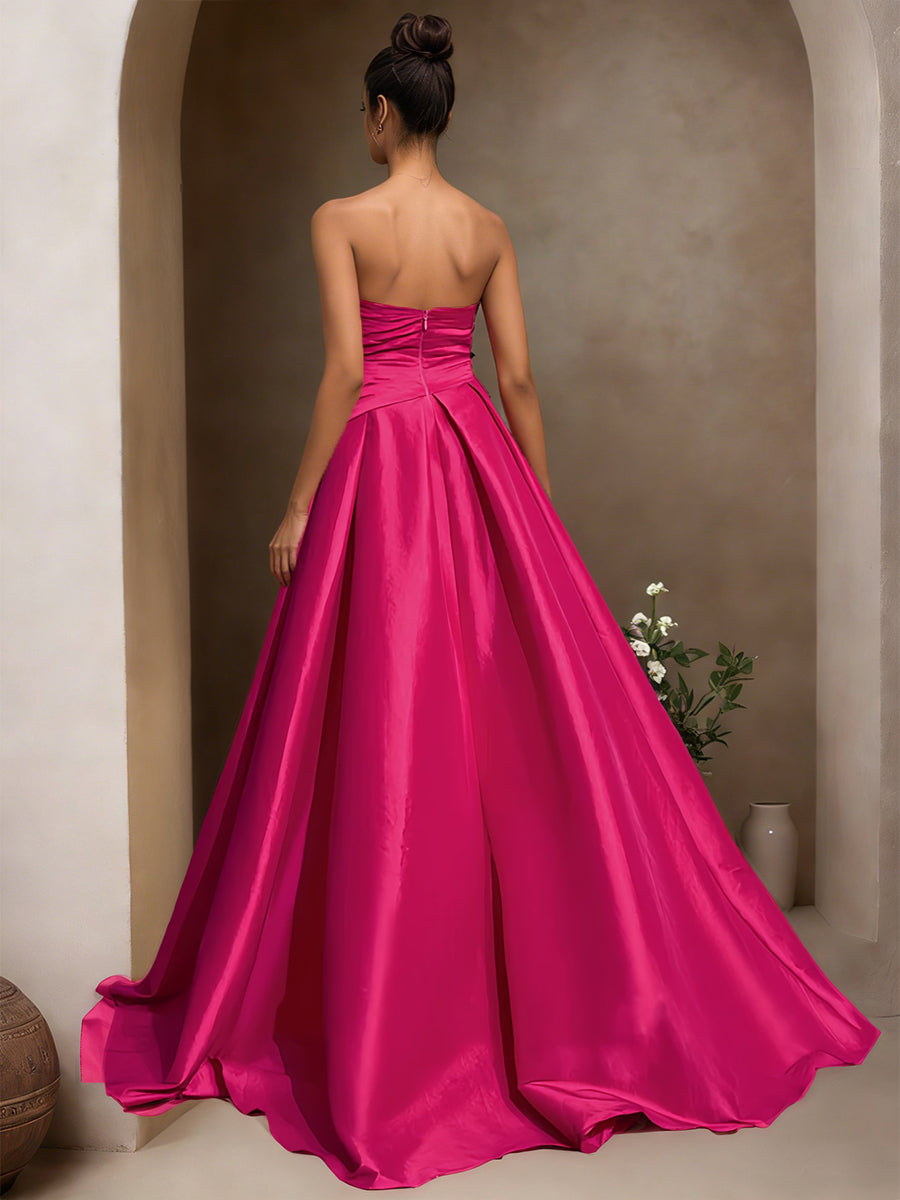 Cicinia Fuchsia Robe de Soirée Longue en Taffetas A-Line Traîne Balayée sans Bretelles
