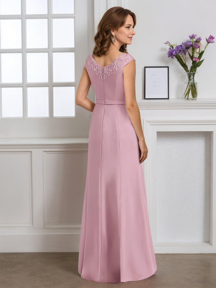 Cicinia Rose Robe pour Mère de la Mariée Longue Fourreau Décolleté en V Appliqués Dentelle