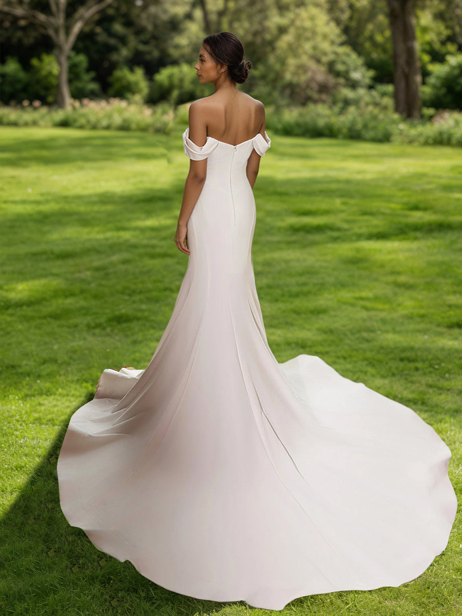 Cicinia Robe de Mariée Sirène Épaules Dénudées à Plis Fermeture Dos à Glissière Épurée