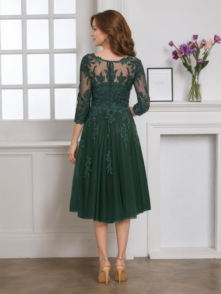 Cicinia Robe pour Mère de la Mariée Vert Foncé Courte A-Line en Tulle Longueur Genoux