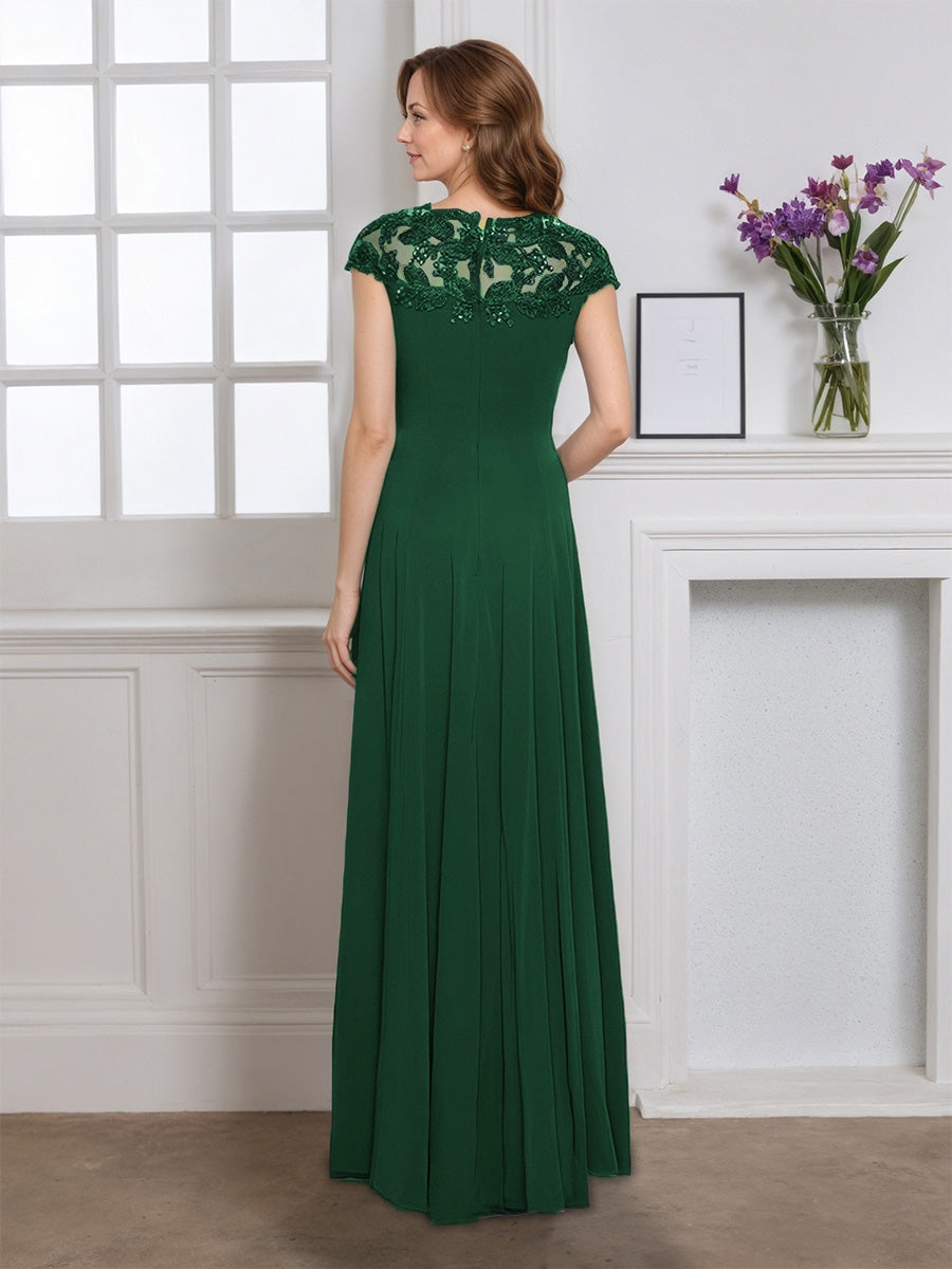 Cicinia Robe pour Mère de la Mariée VERT FONCE Longue en Mousseline Appliqués Dentelle Manches Capelines