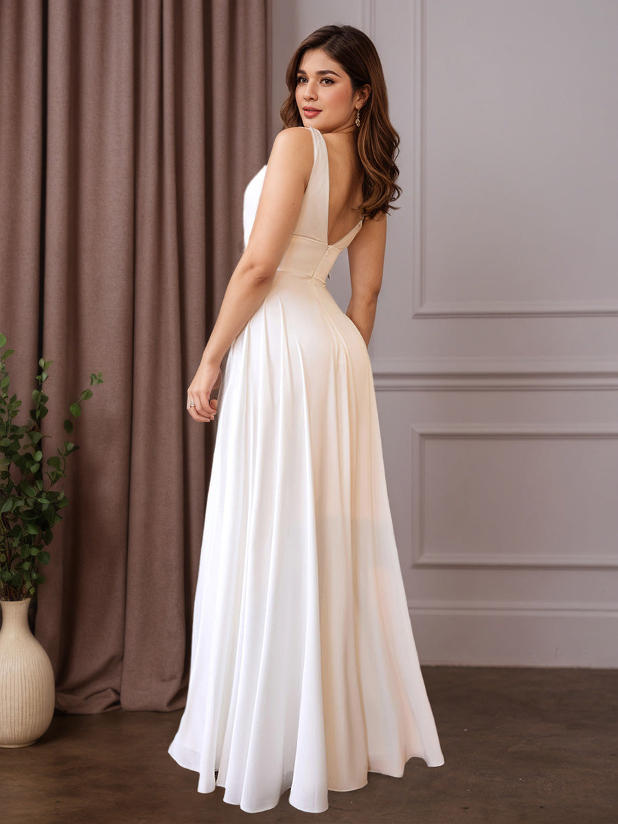 Cicinia Robe de Mariée Longue A-Line Décolleté en V Fente Ravissante