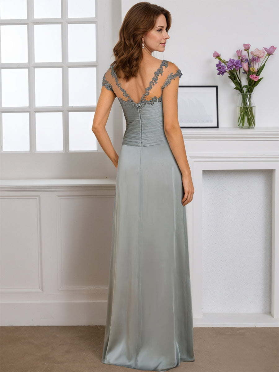 Cicinia Gris Robe pour Mère de la Mariée Longue Fourreau Manches Capelines Longueur Sol