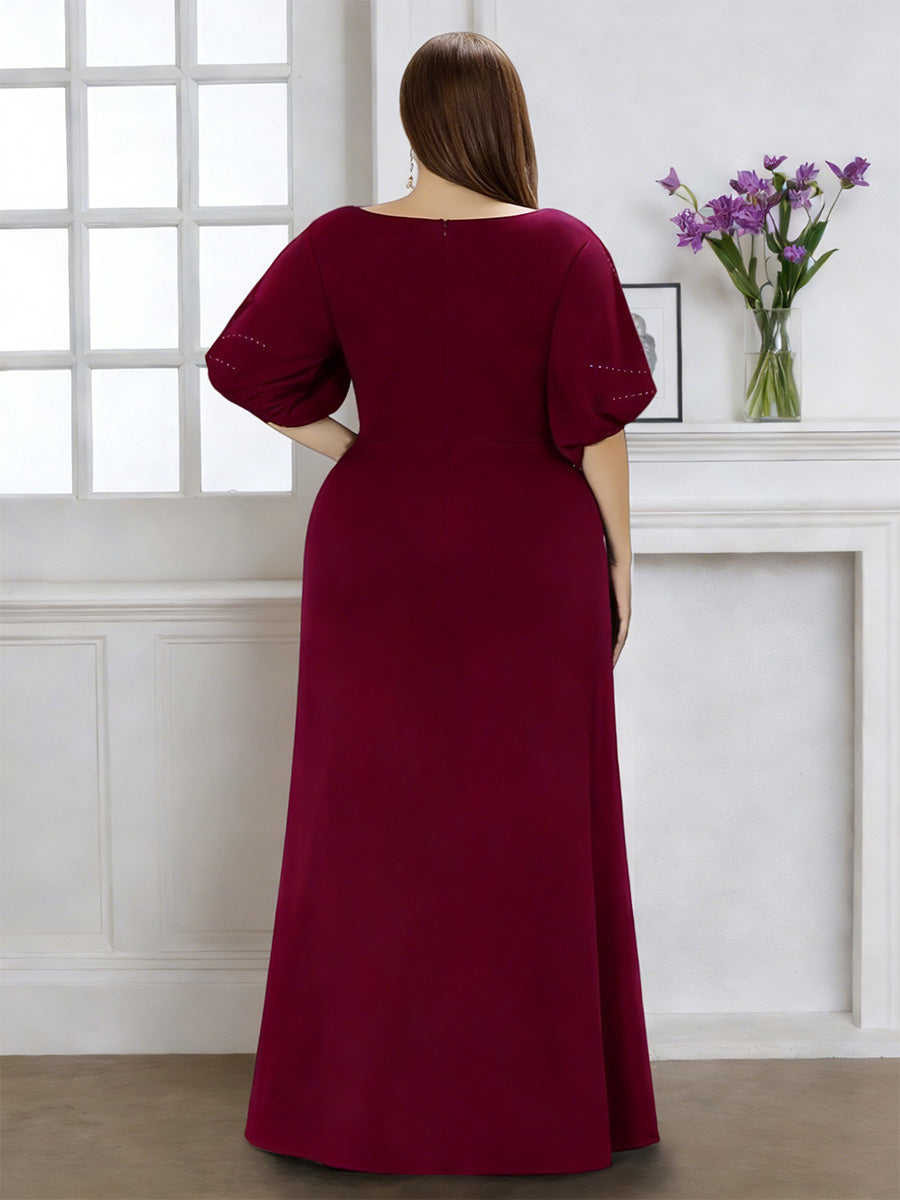 Cicinia Robe pour Mère de la Mariée BORDEAUX Longue en Tissu Extensible Fourreau Perlé Longueur Sol Gande Taille
