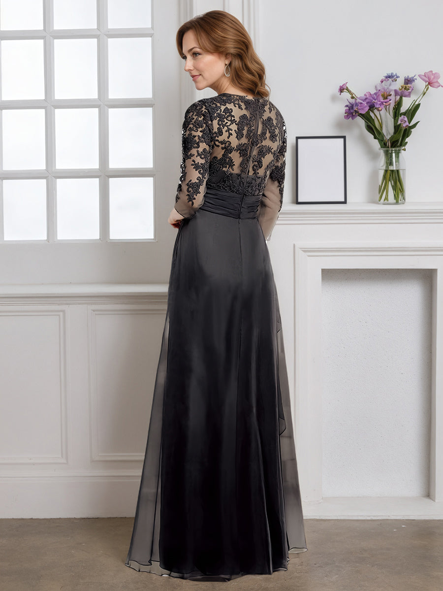 Cicinia Noir Robe pour Mère de la Mariée Longue Fourreau Décolleté en V Manches Trois-Quarts Longueur Sol