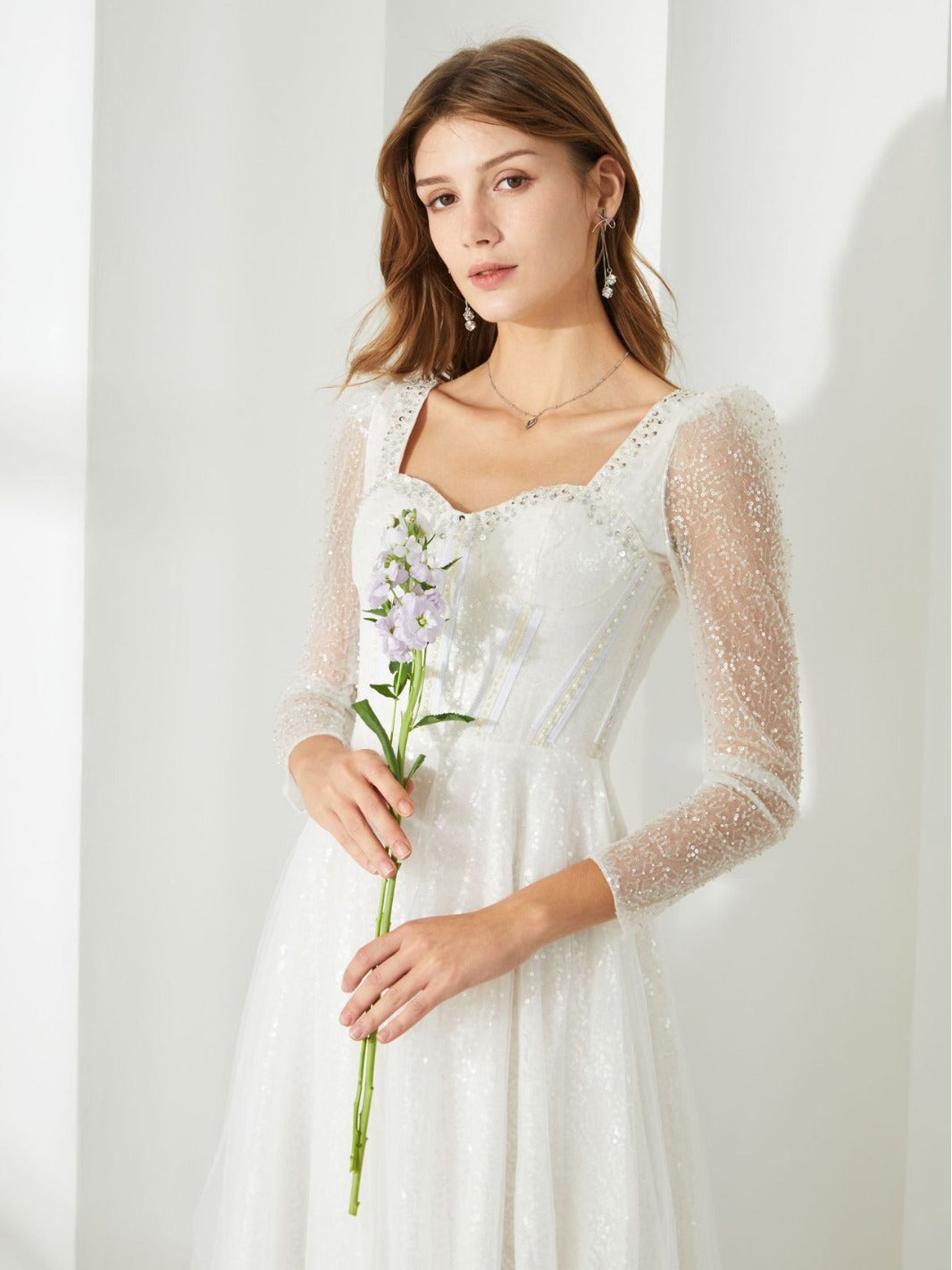 Robe Trapèze Cache Cœur Manches Longues Robe de Soirée