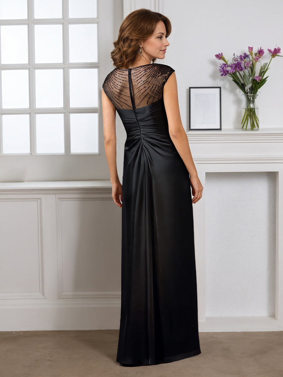 Cicinia Noir Robe pour Mère de la Mariée Longue Fourreau en Mousseline Perlé à Plis