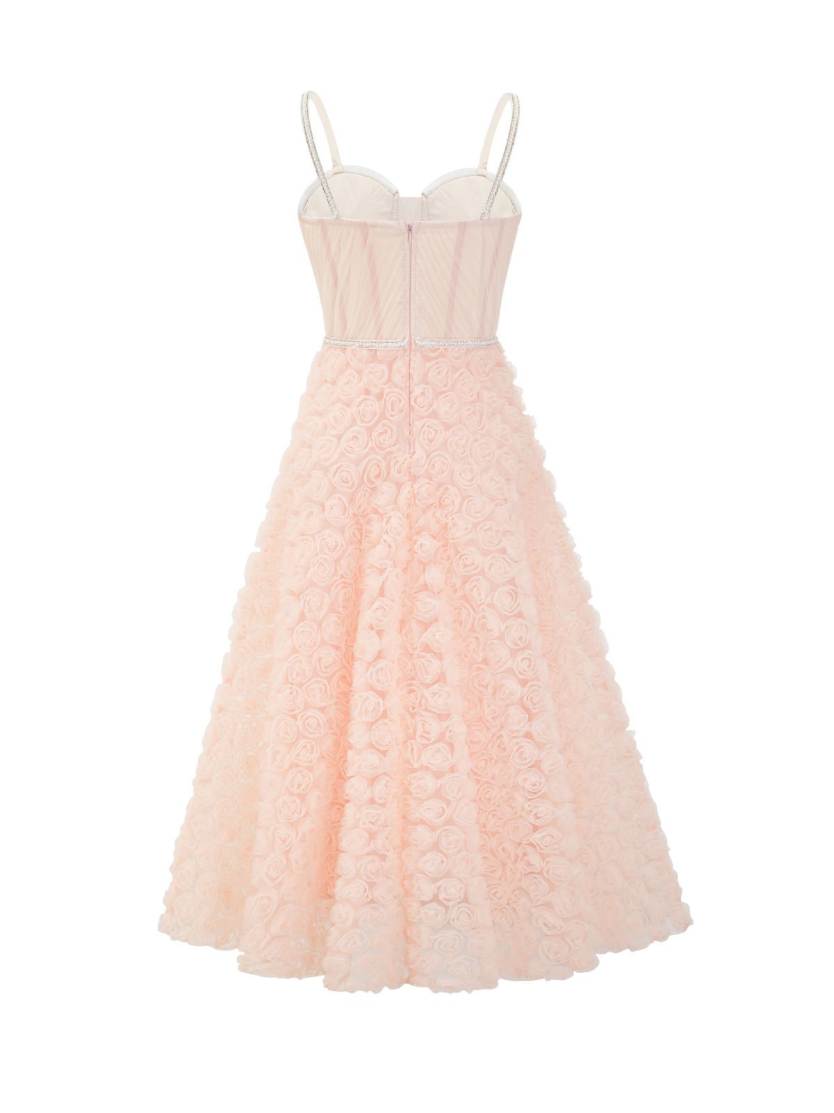 Robe Trapèze Mousseline Bretelles Cache Cœur Sans Manches Robe de Soirée en Rose