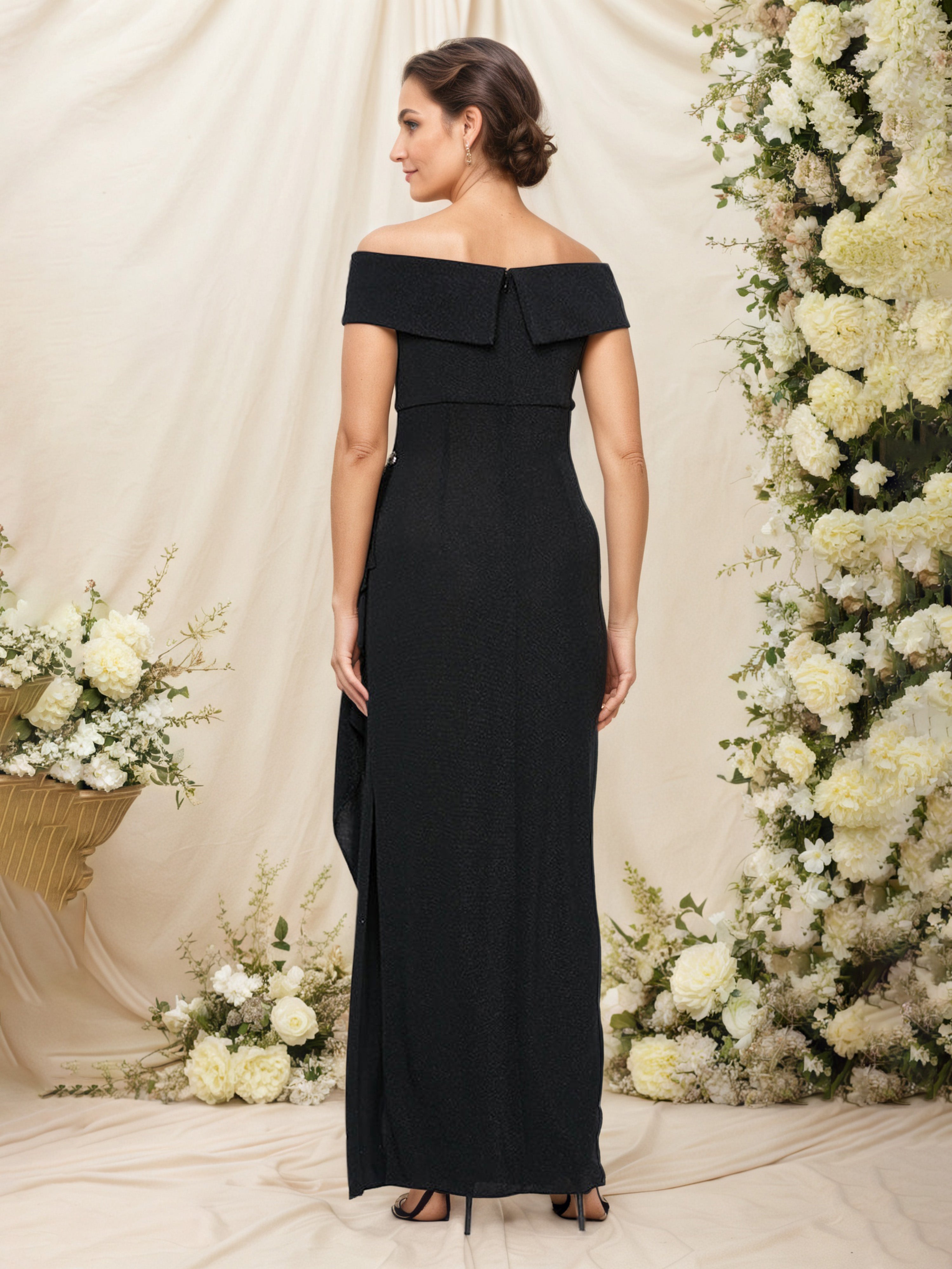 Robe Mère de la Mariée NOIR Fourreau/Colonne Épaule Dénudée avec Plis