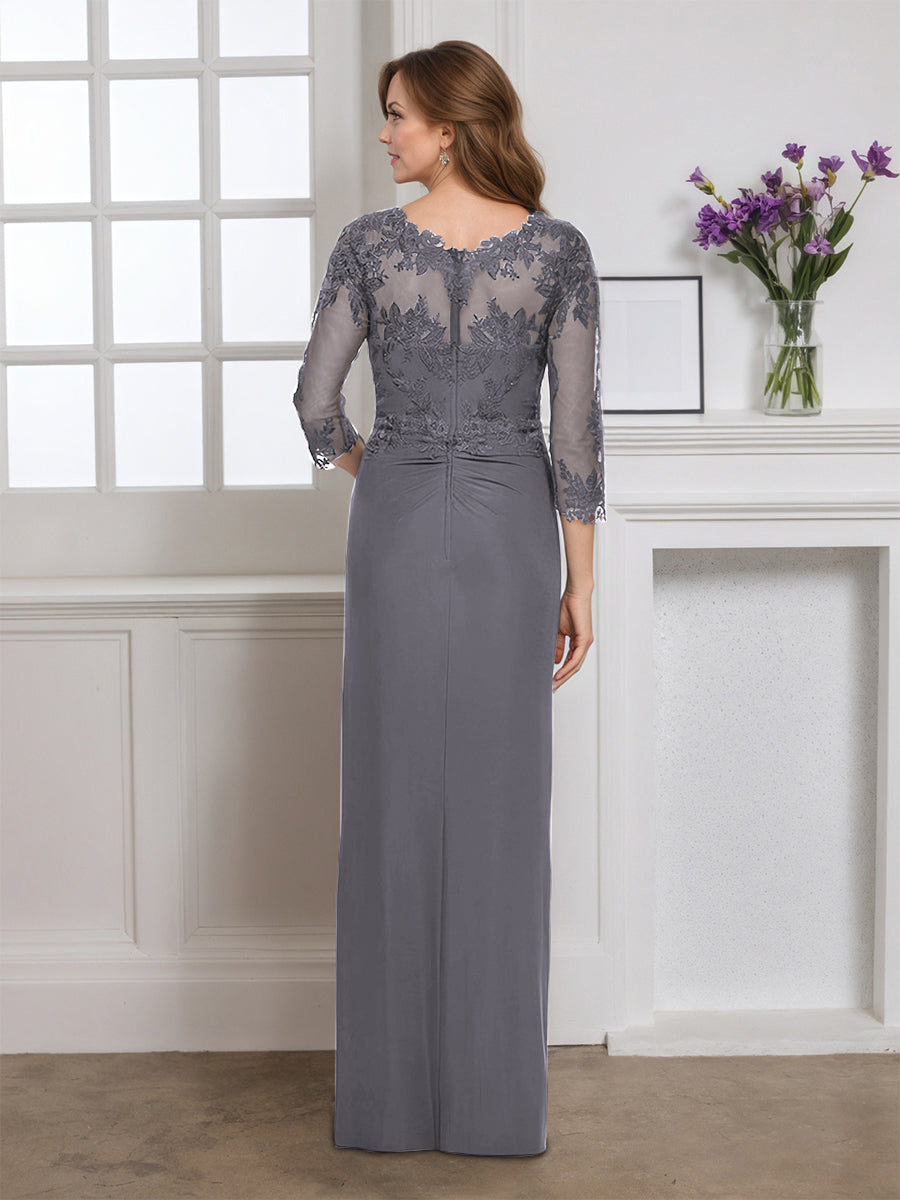 Cicinia Robe pour Mère de la Mariée GRIS ACIER Longue en Tissu Extensible Fourreau Fermeture Dos à Glissière Longueur Sol