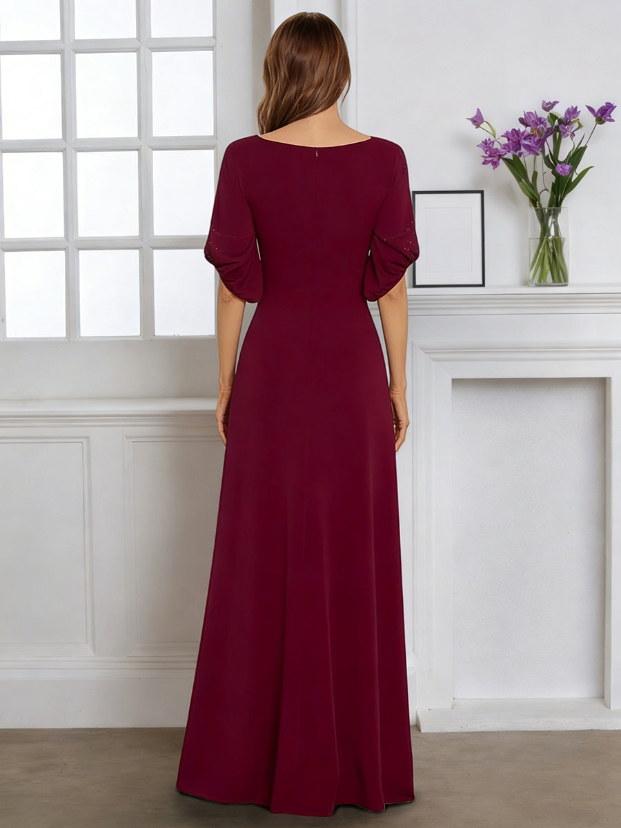 Cicinia Robe pour Mère de la Mariée BORDEAUX Longue en Tissu Extensible Fourreau Perlé Longueur Sol