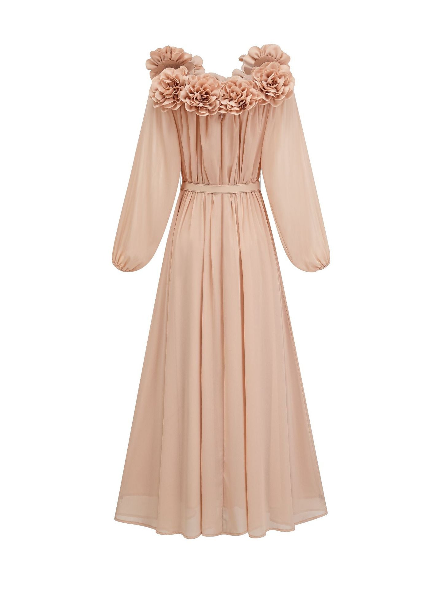 Robe Trapèze Col Carré Manches Longues Robe de Soirée en Corail