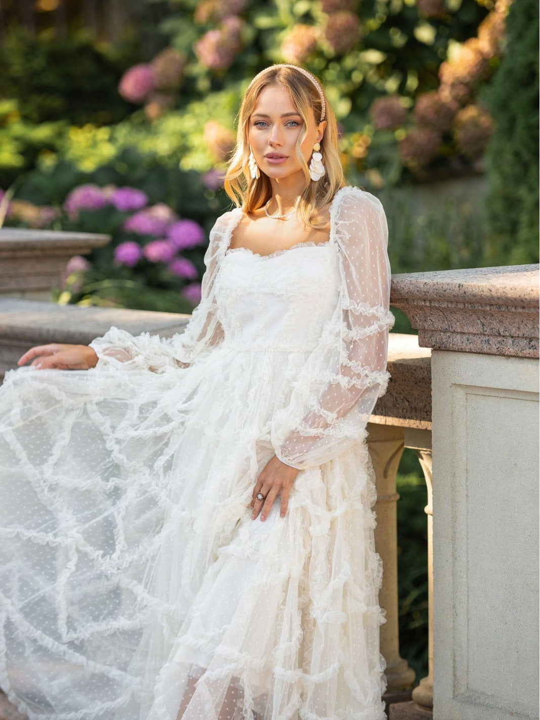 Robe Trapèze Cache Cœur Manches Longues Robe de Soirée en Abricot